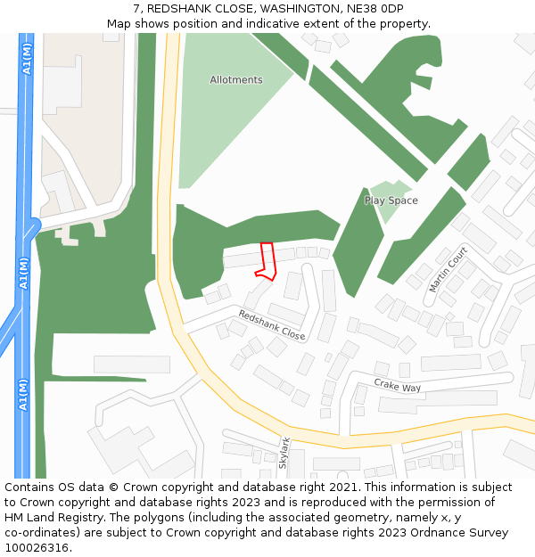 7, REDSHANK CLOSE, WASHINGTON, NE38 0DP: Location map and indicative extent of plot