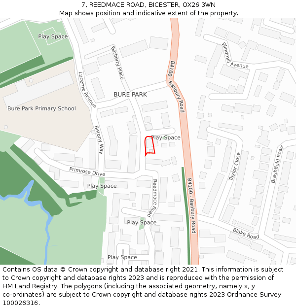 7, REEDMACE ROAD, BICESTER, OX26 3WN: Location map and indicative extent of plot