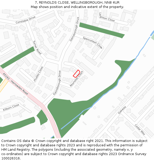 7, REYNOLDS CLOSE, WELLINGBOROUGH, NN8 4UR: Location map and indicative extent of plot