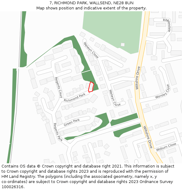 7, RICHMOND PARK, WALLSEND, NE28 8UN: Location map and indicative extent of plot