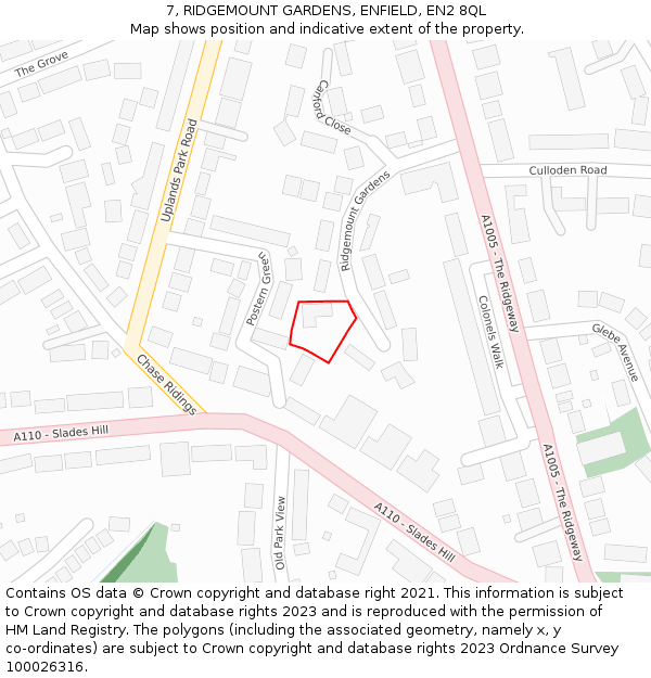 7, RIDGEMOUNT GARDENS, ENFIELD, EN2 8QL: Location map and indicative extent of plot