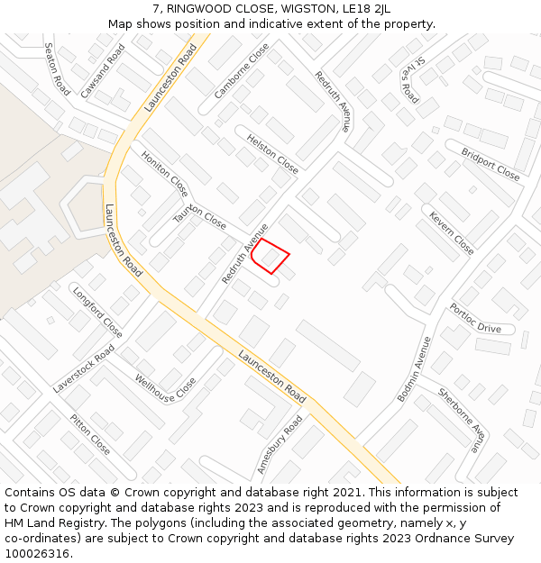 7, RINGWOOD CLOSE, WIGSTON, LE18 2JL: Location map and indicative extent of plot