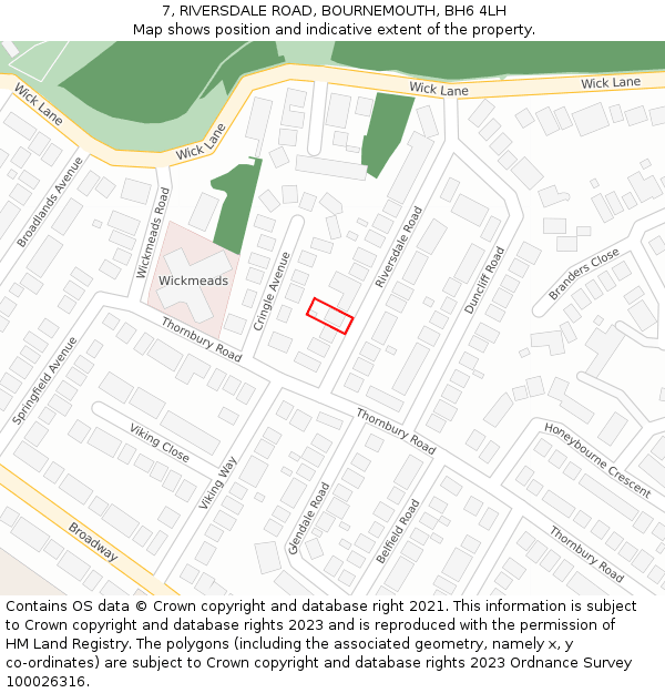 7, RIVERSDALE ROAD, BOURNEMOUTH, BH6 4LH: Location map and indicative extent of plot
