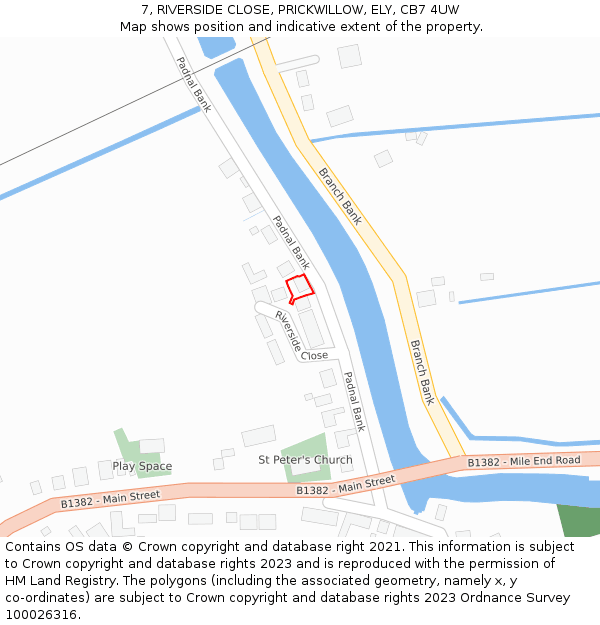 7, RIVERSIDE CLOSE, PRICKWILLOW, ELY, CB7 4UW: Location map and indicative extent of plot