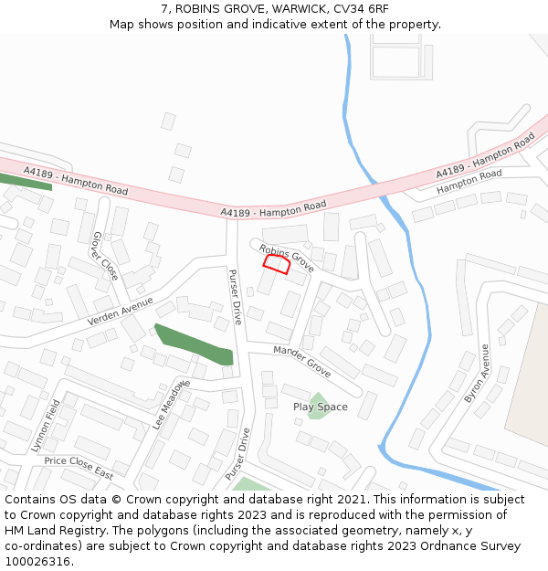 7, ROBINS GROVE, WARWICK, CV34 6RF: Location map and indicative extent of plot