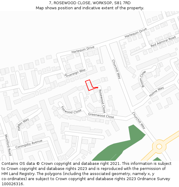 7, ROSEWOOD CLOSE, WORKSOP, S81 7RD: Location map and indicative extent of plot