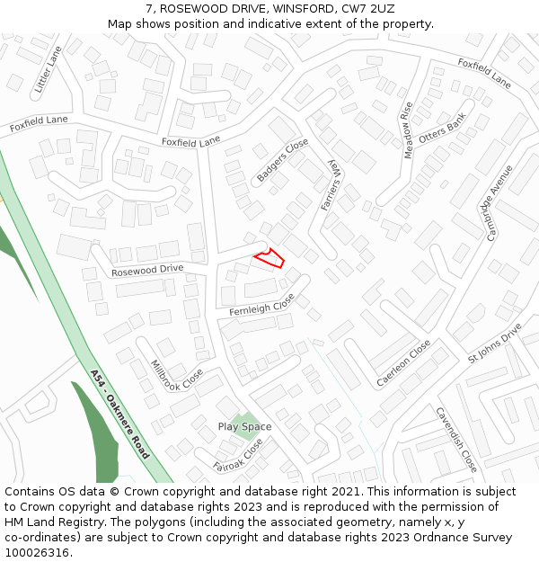 7, ROSEWOOD DRIVE, WINSFORD, CW7 2UZ: Location map and indicative extent of plot