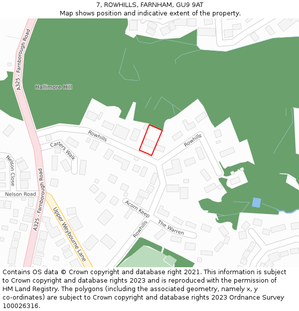 7, ROWHILLS, FARNHAM, GU9 9AT: Location map and indicative extent of plot
