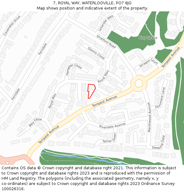 7, ROYAL WAY, WATERLOOVILLE, PO7 8JG: Location map and indicative extent of plot