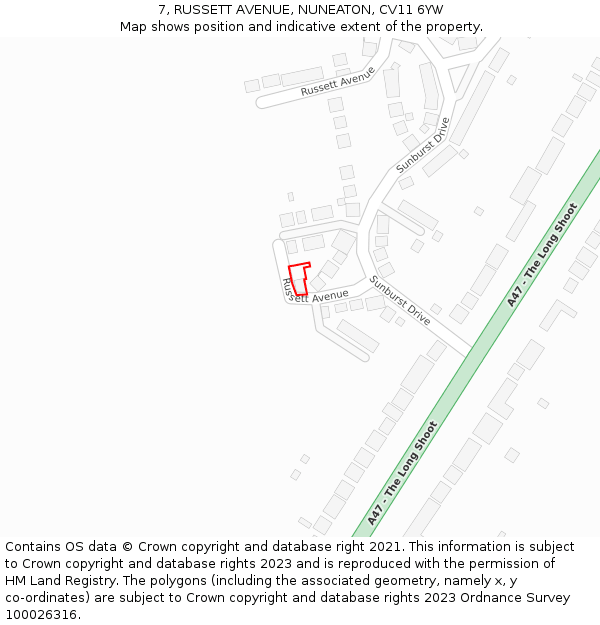 7, RUSSETT AVENUE, NUNEATON, CV11 6YW: Location map and indicative extent of plot