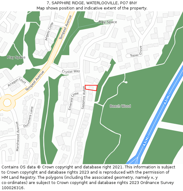 7, SAPPHIRE RIDGE, WATERLOOVILLE, PO7 8NY: Location map and indicative extent of plot