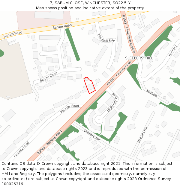 7, SARUM CLOSE, WINCHESTER, SO22 5LY: Location map and indicative extent of plot