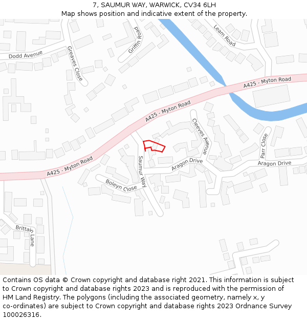 7, SAUMUR WAY, WARWICK, CV34 6LH: Location map and indicative extent of plot