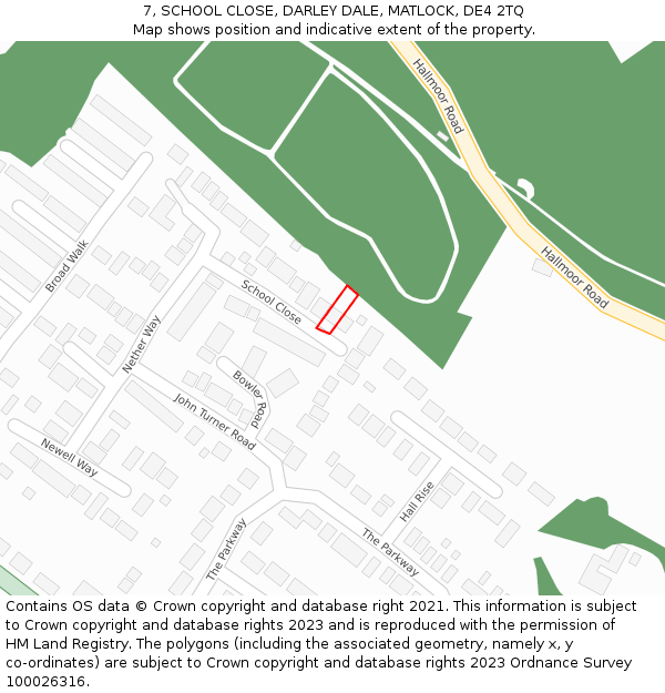 7, SCHOOL CLOSE, DARLEY DALE, MATLOCK, DE4 2TQ: Location map and indicative extent of plot