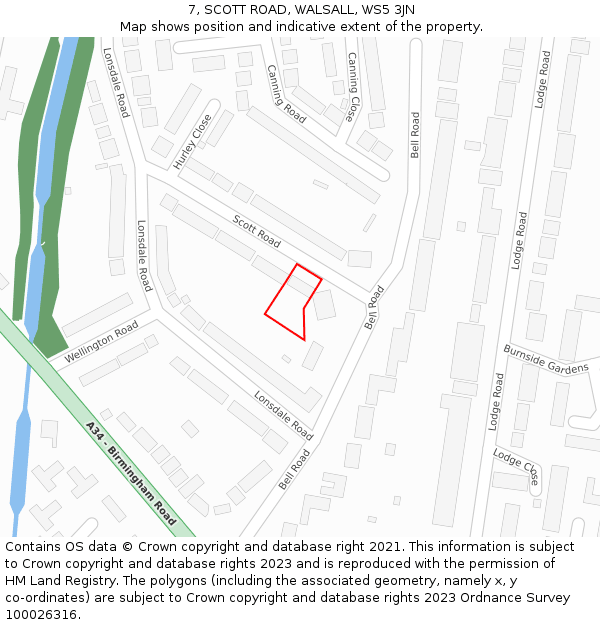7, SCOTT ROAD, WALSALL, WS5 3JN: Location map and indicative extent of plot
