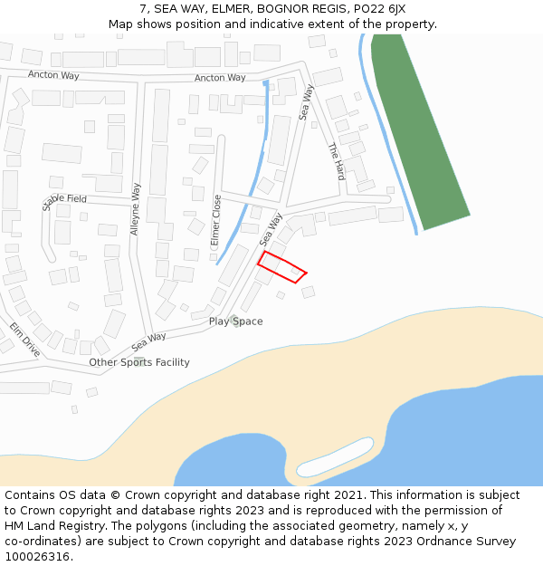 7, SEA WAY, ELMER, BOGNOR REGIS, PO22 6JX: Location map and indicative extent of plot