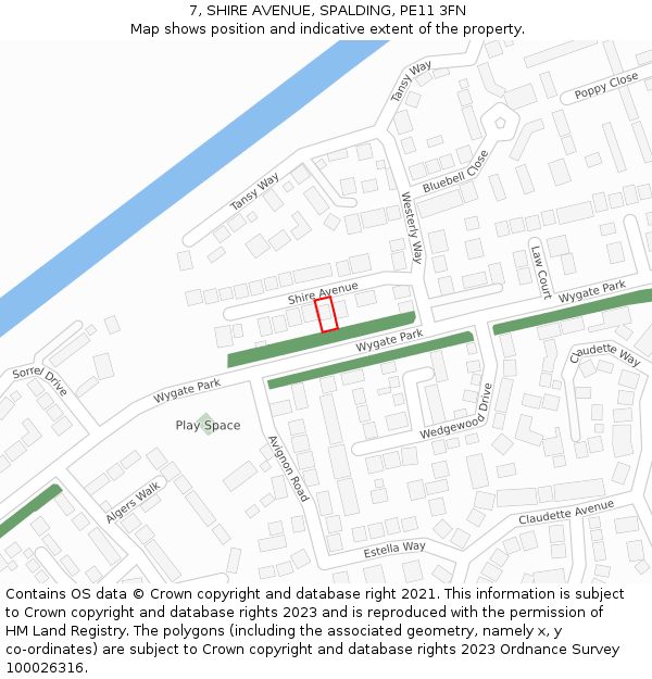 7, SHIRE AVENUE, SPALDING, PE11 3FN: Location map and indicative extent of plot