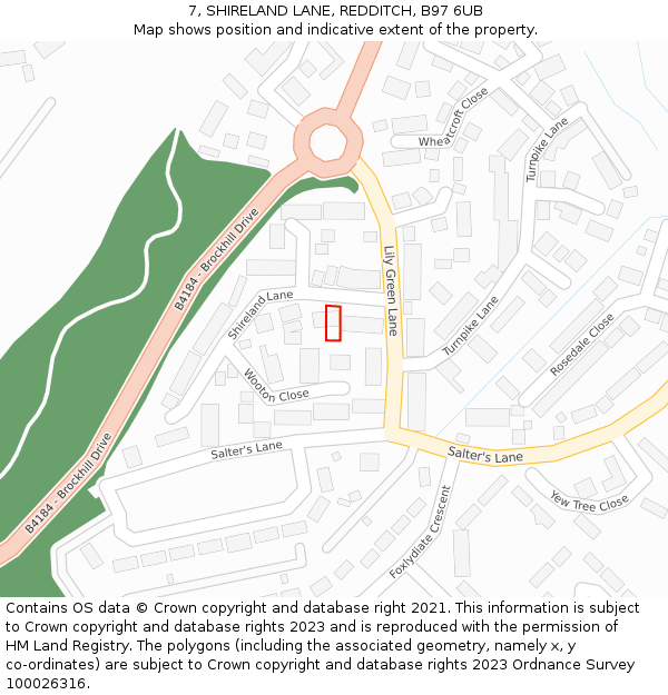 7, SHIRELAND LANE, REDDITCH, B97 6UB: Location map and indicative extent of plot