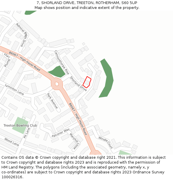 7, SHORLAND DRIVE, TREETON, ROTHERHAM, S60 5UP: Location map and indicative extent of plot