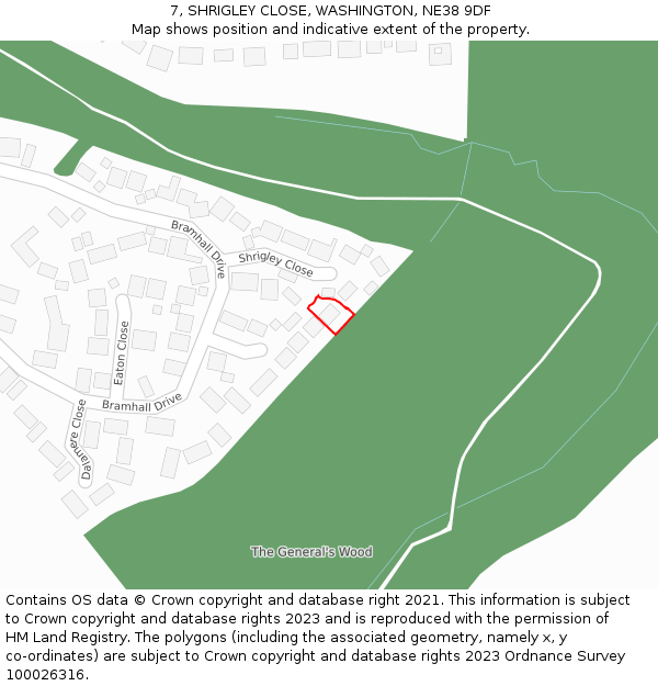 7, SHRIGLEY CLOSE, WASHINGTON, NE38 9DF: Location map and indicative extent of plot