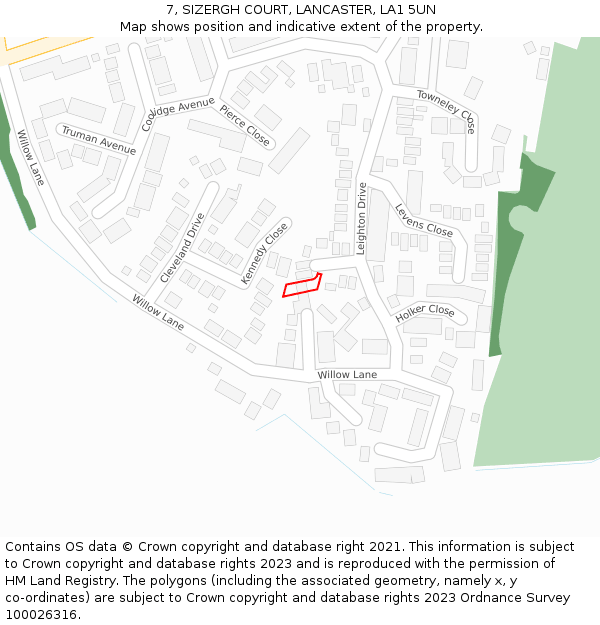 7, SIZERGH COURT, LANCASTER, LA1 5UN: Location map and indicative extent of plot
