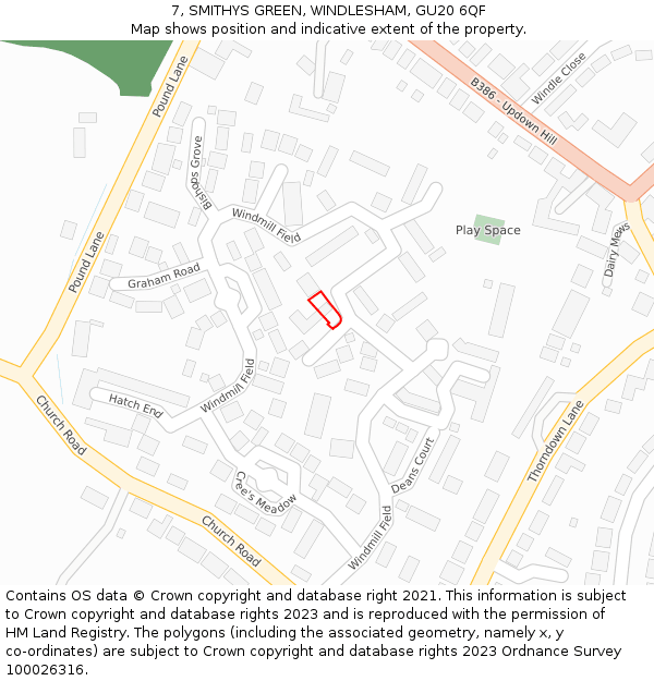 7, SMITHYS GREEN, WINDLESHAM, GU20 6QF: Location map and indicative extent of plot