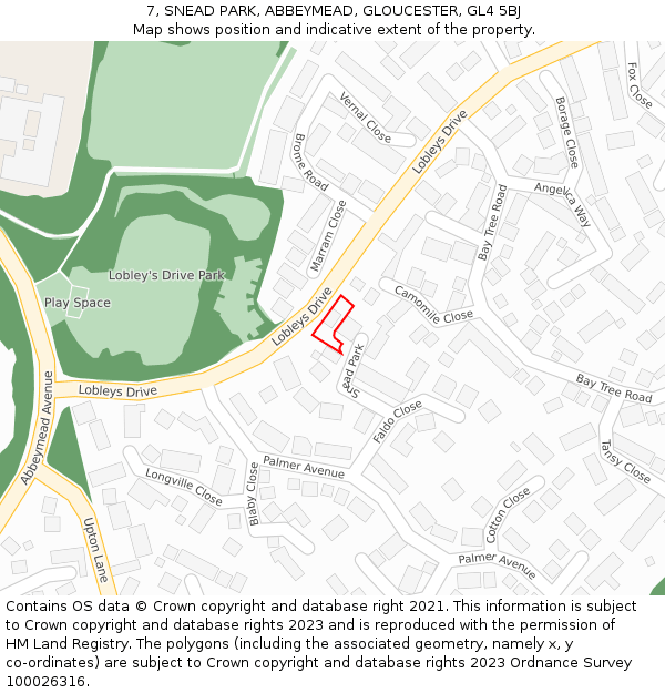 7, SNEAD PARK, ABBEYMEAD, GLOUCESTER, GL4 5BJ: Location map and indicative extent of plot