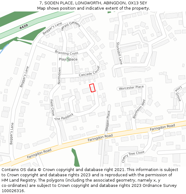 7, SODEN PLACE, LONGWORTH, ABINGDON, OX13 5EY: Location map and indicative extent of plot