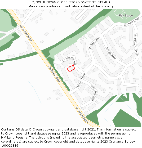 7, SOUTHDOWN CLOSE, STOKE-ON-TRENT, ST3 4UA: Location map and indicative extent of plot
