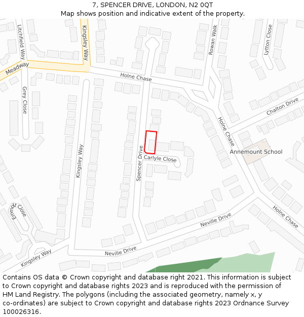 7, SPENCER DRIVE, LONDON, N2 0QT: Location map and indicative extent of plot