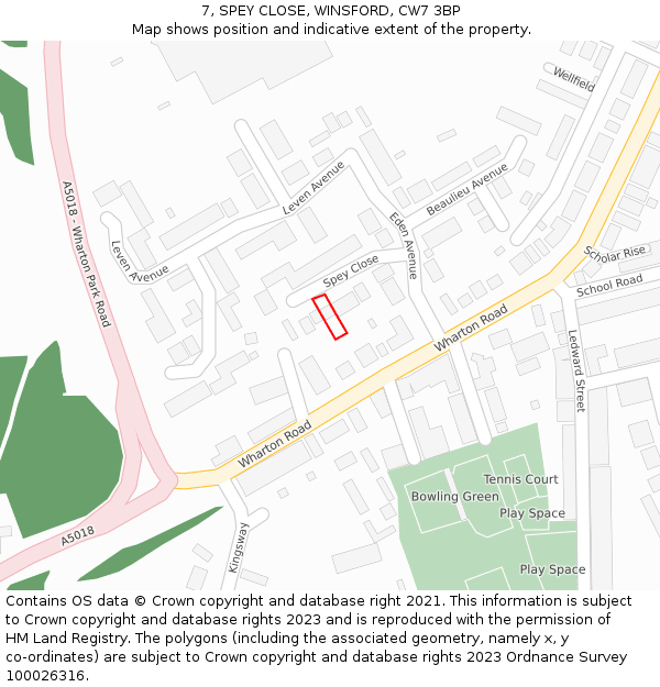 7, SPEY CLOSE, WINSFORD, CW7 3BP: Location map and indicative extent of plot