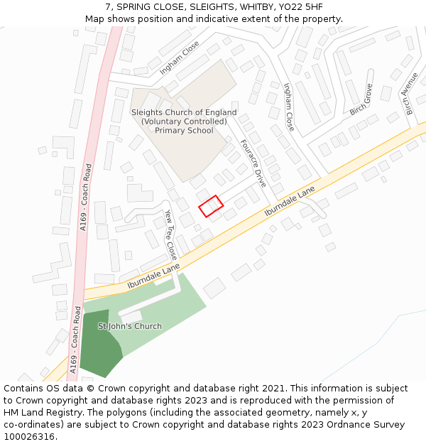 7, SPRING CLOSE, SLEIGHTS, WHITBY, YO22 5HF: Location map and indicative extent of plot