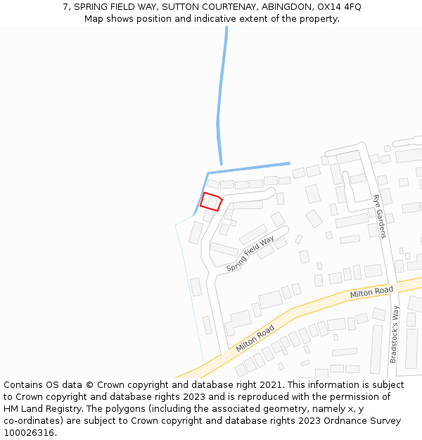 7, SPRING FIELD WAY, SUTTON COURTENAY, ABINGDON, OX14 4FQ: Location map and indicative extent of plot