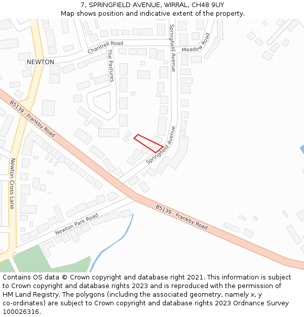 7, SPRINGFIELD AVENUE, WIRRAL, CH48 9UY: Location map and indicative extent of plot