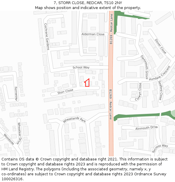 7, STORR CLOSE, REDCAR, TS10 2NY: Location map and indicative extent of plot