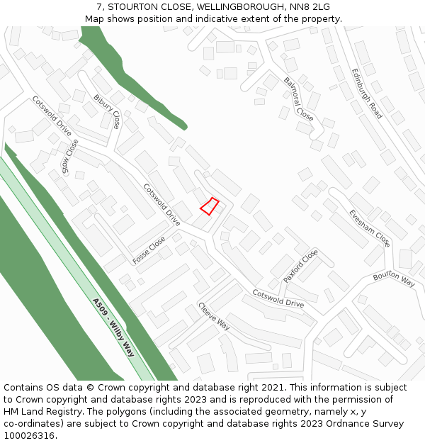 7, STOURTON CLOSE, WELLINGBOROUGH, NN8 2LG: Location map and indicative extent of plot