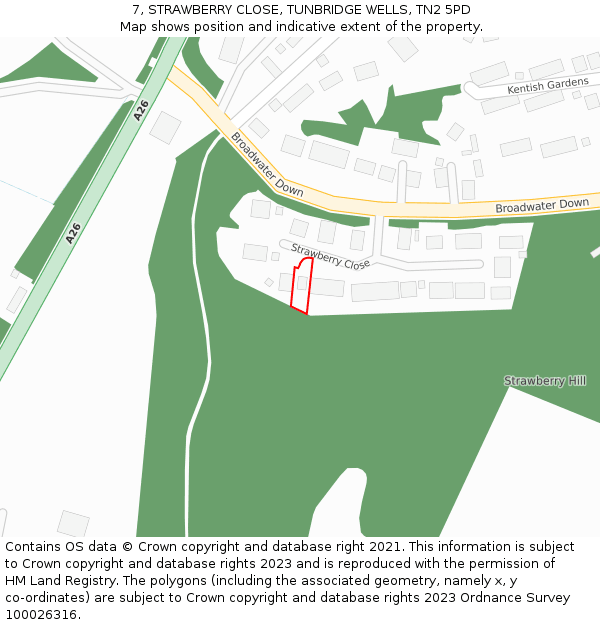 7, STRAWBERRY CLOSE, TUNBRIDGE WELLS, TN2 5PD: Location map and indicative extent of plot