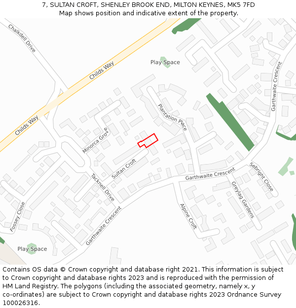 7, SULTAN CROFT, SHENLEY BROOK END, MILTON KEYNES, MK5 7FD: Location map and indicative extent of plot