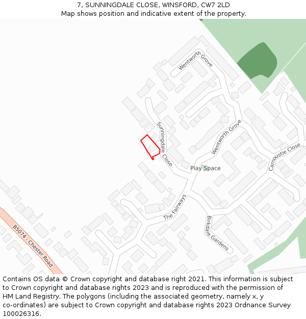 7, SUNNINGDALE CLOSE, WINSFORD, CW7 2LD: Location map and indicative extent of plot