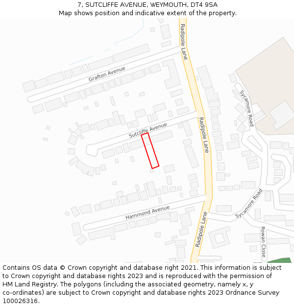 7, SUTCLIFFE AVENUE, WEYMOUTH, DT4 9SA: Location map and indicative extent of plot