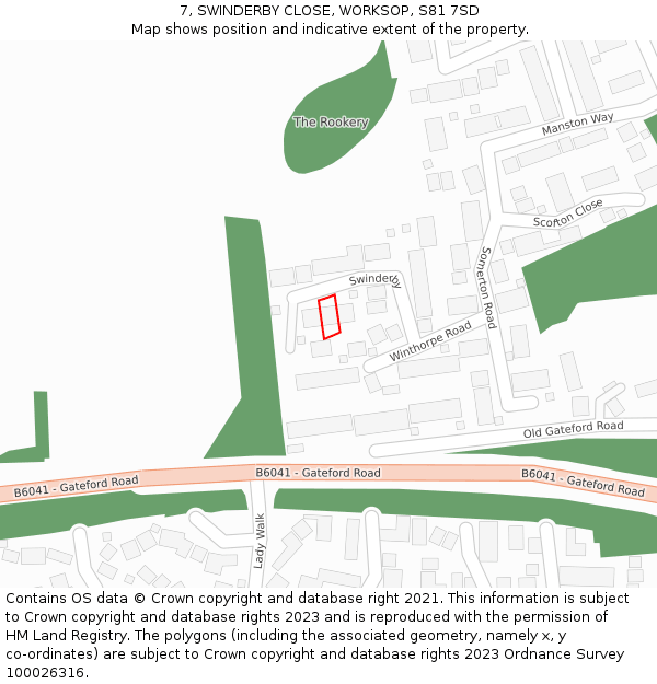 7, SWINDERBY CLOSE, WORKSOP, S81 7SD: Location map and indicative extent of plot