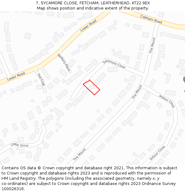 7, SYCAMORE CLOSE, FETCHAM, LEATHERHEAD, KT22 9EX: Location map and indicative extent of plot