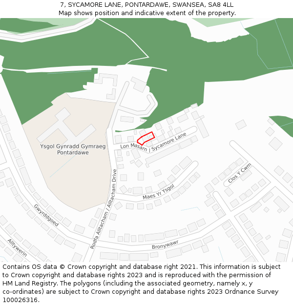 7, SYCAMORE LANE, PONTARDAWE, SWANSEA, SA8 4LL: Location map and indicative extent of plot