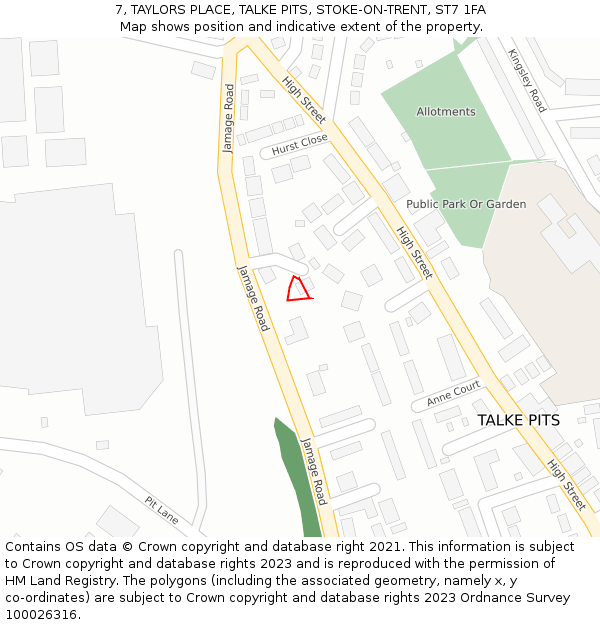 7, TAYLORS PLACE, TALKE PITS, STOKE-ON-TRENT, ST7 1FA: Location map and indicative extent of plot