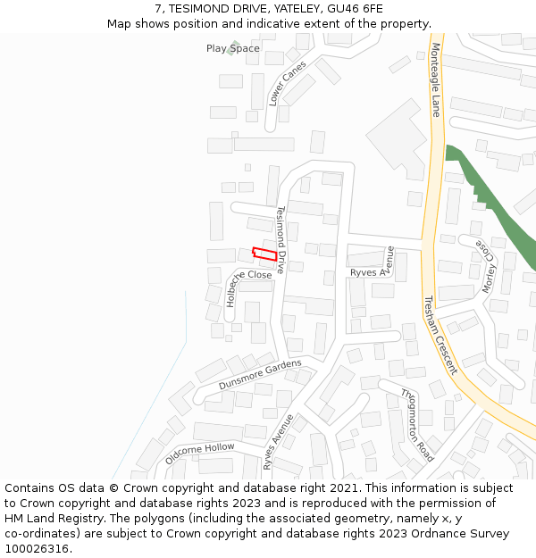 7, TESIMOND DRIVE, YATELEY, GU46 6FE: Location map and indicative extent of plot