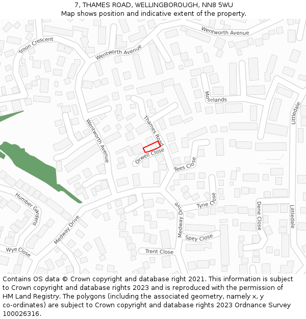 7, THAMES ROAD, WELLINGBOROUGH, NN8 5WU: Location map and indicative extent of plot