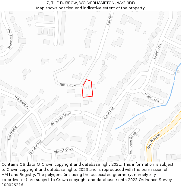 7, THE BURROW, WOLVERHAMPTON, WV3 9DD: Location map and indicative extent of plot