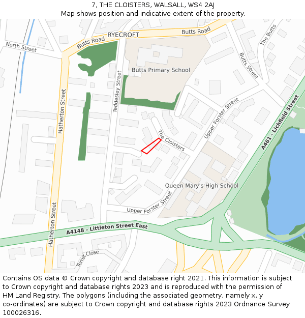7, THE CLOISTERS, WALSALL, WS4 2AJ: Location map and indicative extent of plot