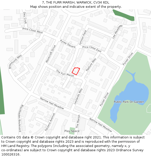 7, THE FURR MARSH, WARWICK, CV34 6DL: Location map and indicative extent of plot