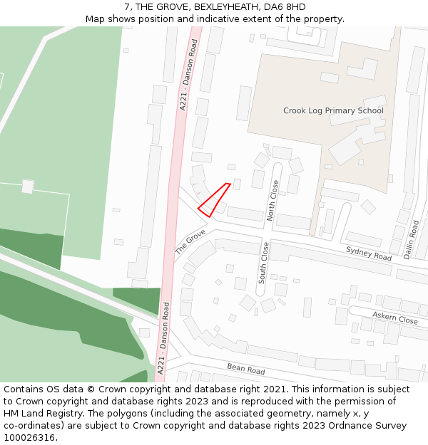 7, THE GROVE, BEXLEYHEATH, DA6 8HD: Location map and indicative extent of plot